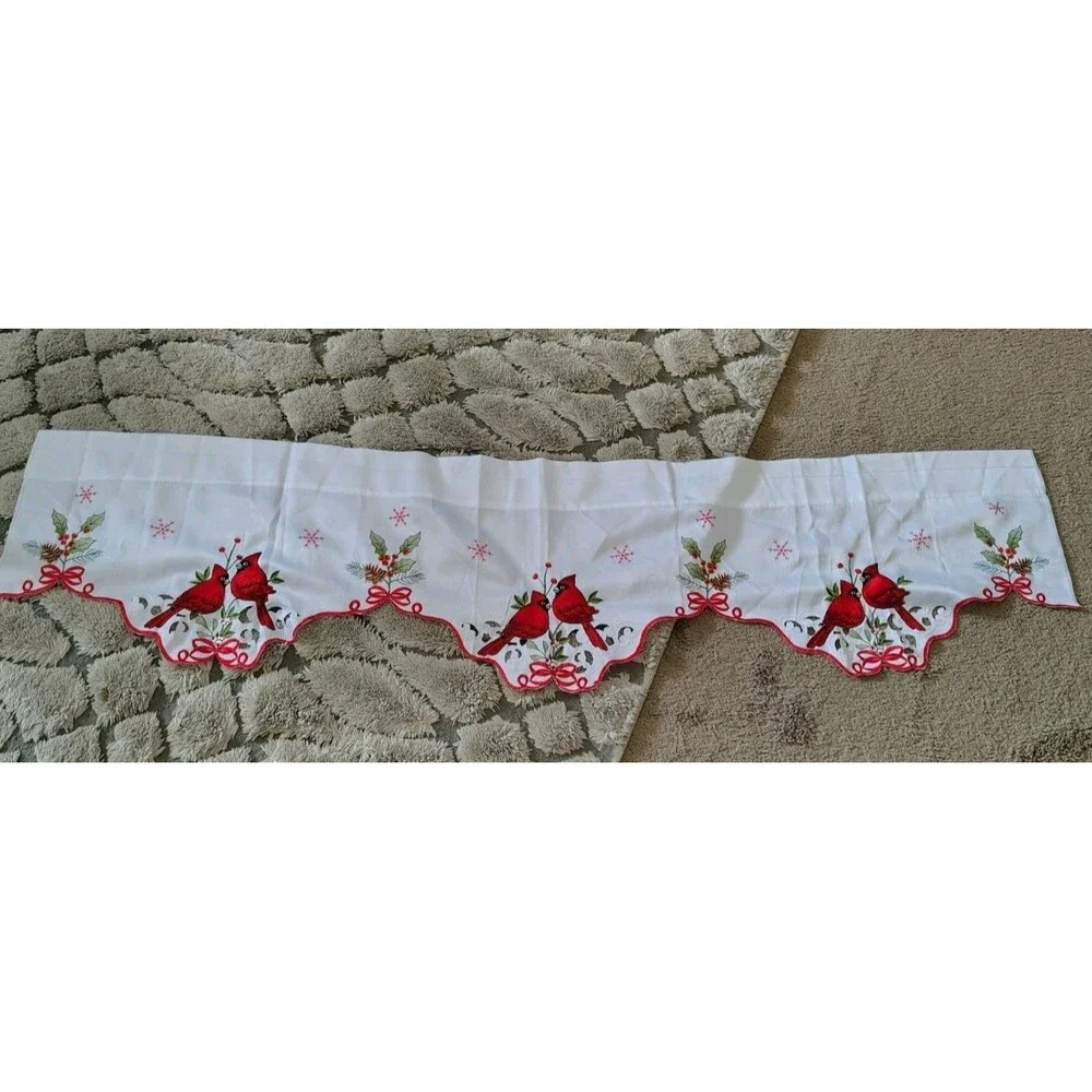 Cardinal Embroidered Valance Holidays & Winer Season